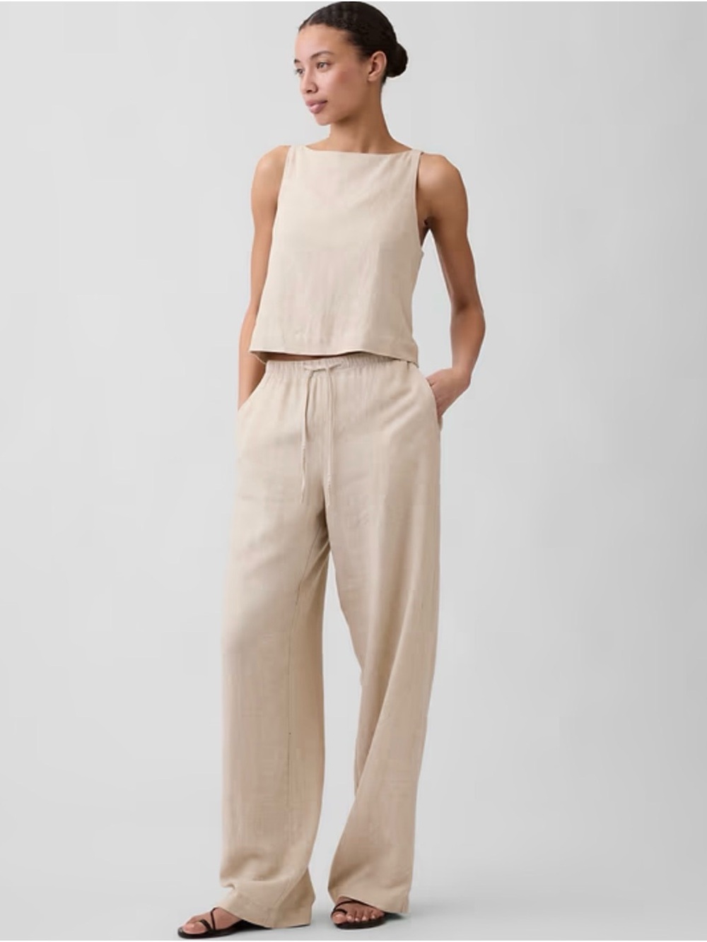 Gap Relaxed Wide-Leg Linen-Blend Beige size small pants